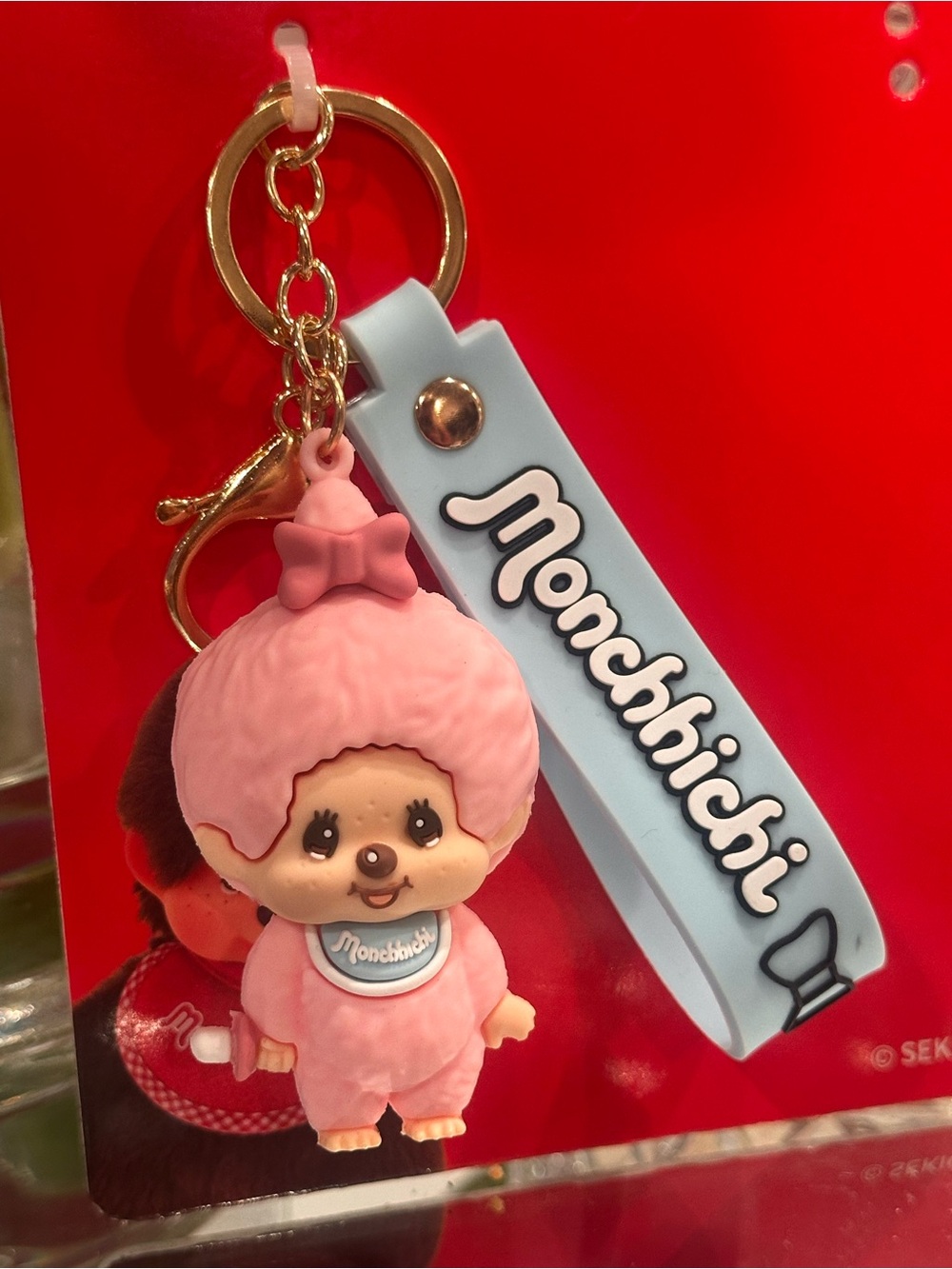 Monchhichi Pink Baby Bag Charm Keychain Sekiguchi 2025 Kawaii NWT Pacifier RARE